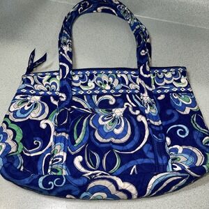 Vera Bradley Retired Rare Mediterranean Blue Tote Bag Quilted Cotton Medium